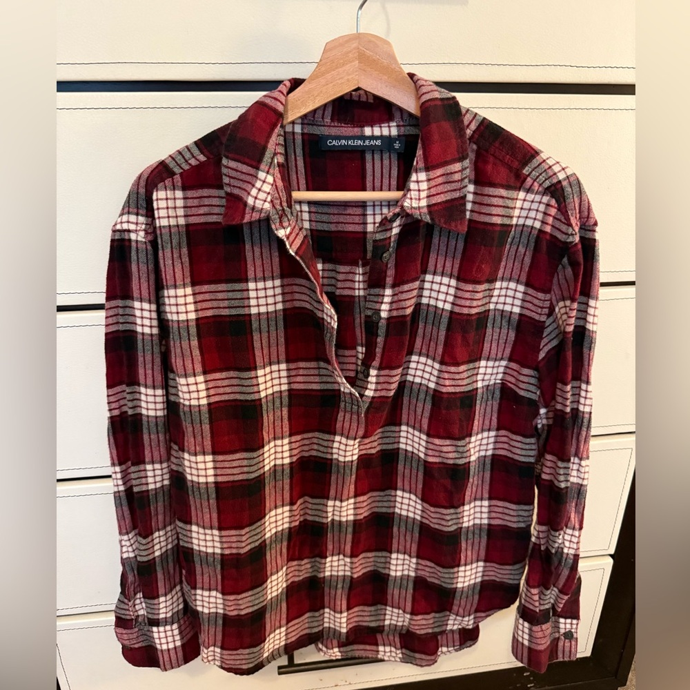 Calvin Klein Women’s  Red and Black Plaid Shirt